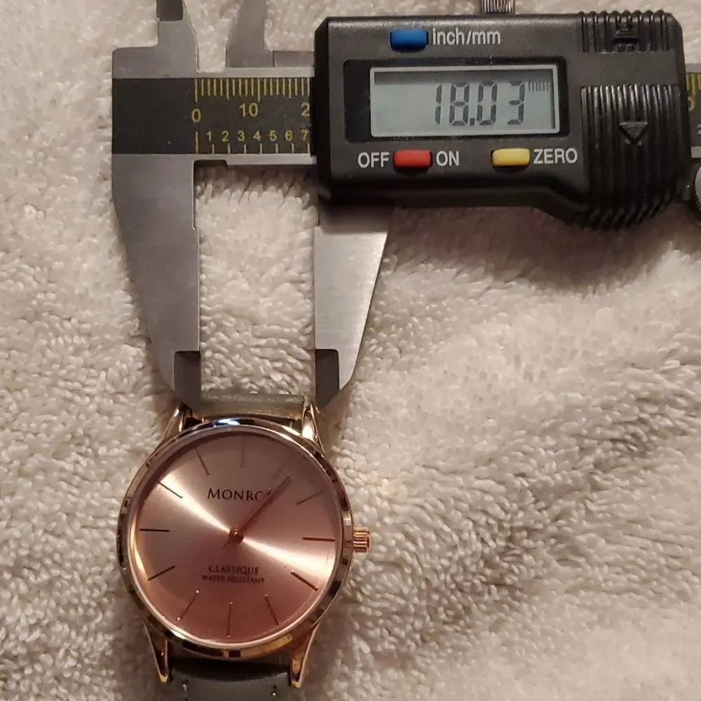NEW Monroe Classique Rose Gold Solérose Charcoal Leather Ladies‎ Watch